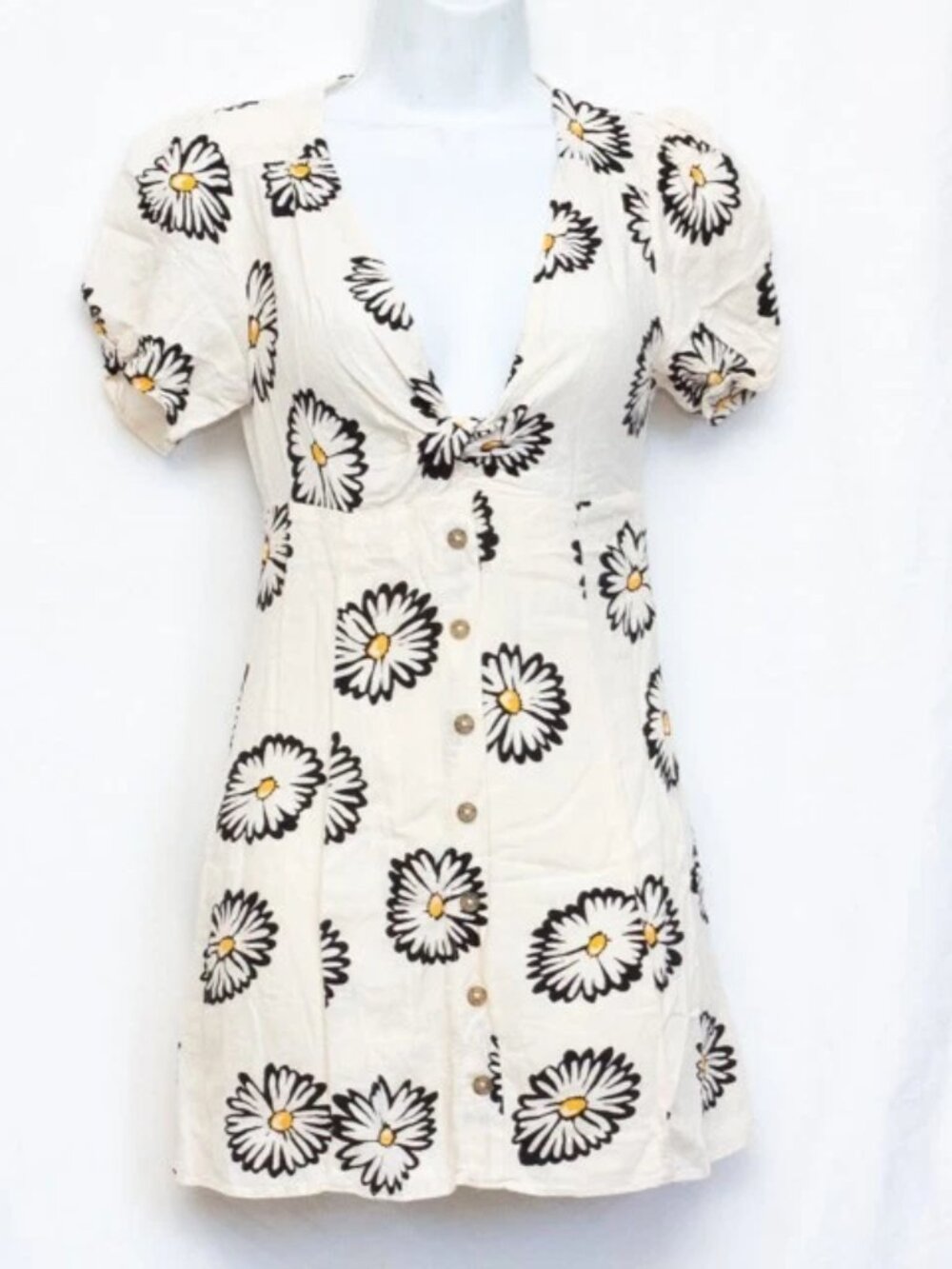 Urban Outfitters Daisy Twist V-Neck Prairie Linen Dress Cottagecore Garden XS